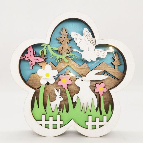 Lanterne en bois de Pâques créative printemps lapin papillon lumière LED ornement pendentif