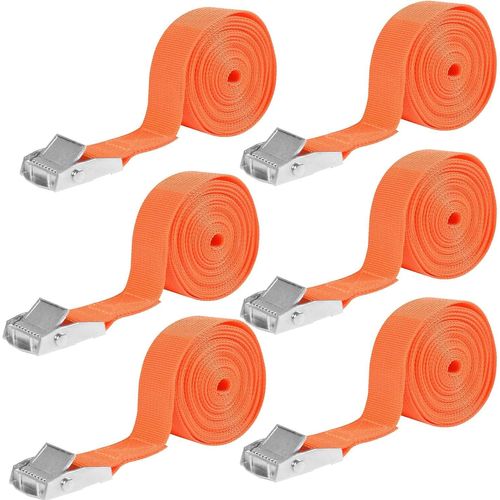 Lot De 6 Sangles D'arrimage, Sangle À Cliquet 25 Mm X 4 M, Capacité De Charge 250 Kg, Sangles Pour Bagages, Sangle De Coffre De Toit, Sangle De Serrage, Sangle De Fixation Pour Galerie De Toit.