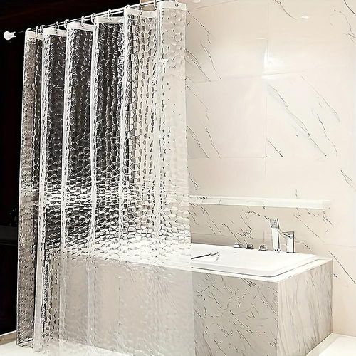Rideau de douche anti-moisissure 180 x 200 cm, semi-transparent, 0,18 mm d'épaisseur, EVA, imperméable, lavable, 3D