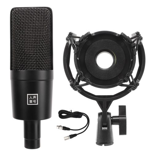 Microphone filaire a condensateur cardioide avec support antichoc pour chant, podcasting, streaming, diffusion ASMR