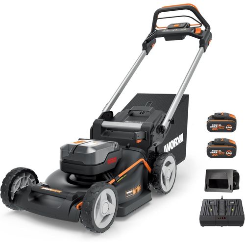 CHECARZHN--NO1-Tondeuse À Gazon Tractée Brushless Sans Fil 40V Wg749E, Jusqu'À 500M² Sur Une Charge, Diam. 46Cm, Coupe Jusqu'Aux Bordures, Sac De 55 L, Mulching, Livée Avec 2 Batteries 4Ah Et Chargeu