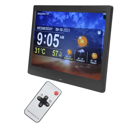 Reveil numerique avec calendrier, grand ecran 10 pouces, Wi-Fi, intensite variable automatique, date et jour, avec telecommande, pour la maison, 100 a 240 V, noir, prise US