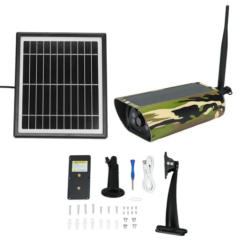 Camera de securite solaire 1080p, detection de mouvement PIR, communication bidirectionnelle, etanche, WiFi, pour l'exterieur, avec panneau solaire
