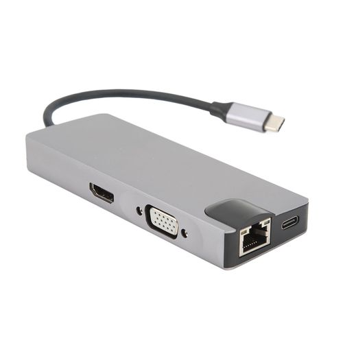 Adaptateur de concentrateur multimedia 8 en 1 Type C vers VGA HD, charge rapide PD, USB 3.0