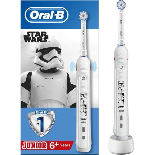Junior, À Dents Électrique Rechargeable, Souple Pour Voyage, Manche Et Tte, Enfant À Partir De 6 Ans, Bros En Douceur, Édition Star Wars, Blanc 