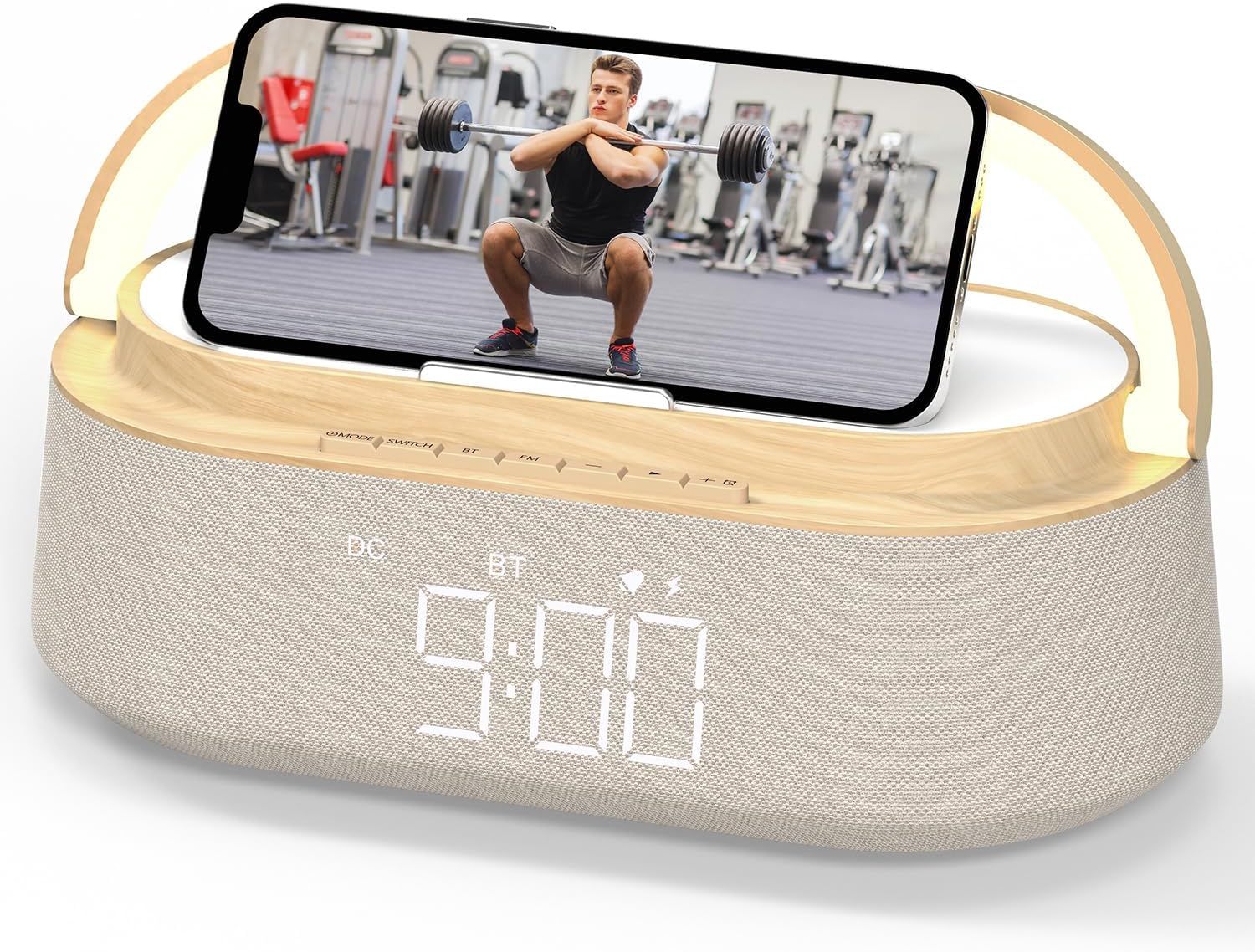 CHECARZHN--NO1-Radio Reveil Digital Avec Chargement Sans Fil, Multifonctionnel Radio Fm Avec Port De Chargement Usb, Réveil Matin Enceinte Bluetooth, Affichage Led, Lampe Avec Support De Téléphone Po
