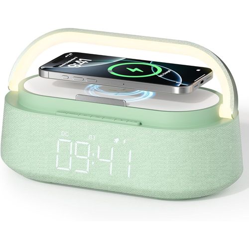 CHECARZHN--NO1-Radio Reveil Digital Avec Chargement Sans Fil, Réveil Matin Enceinte Bluetooth,Multifonctionnel Radio Fm Avec Port De Chargement Usb, Affichage Led, Lampe Cadeau Homme Femme