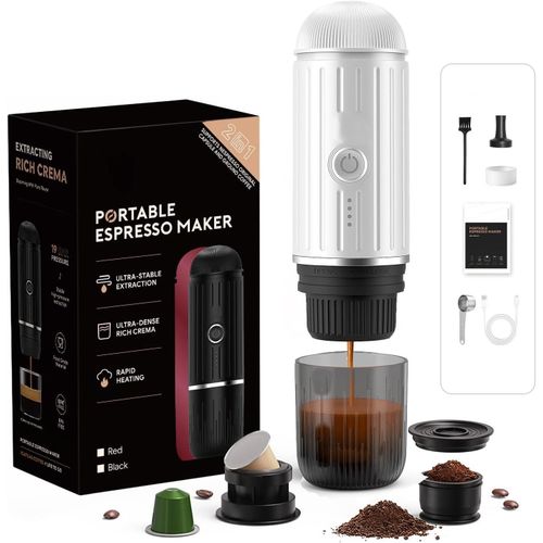 Machine À Expresso Électrique Portable, Système D'Extraction Auto-Chauffant 2 En 1, Machine À Café Expresso Crema Nespress, Supporte Le Café Moulu Et La Capsule Ns, Me2218 (Blanc)