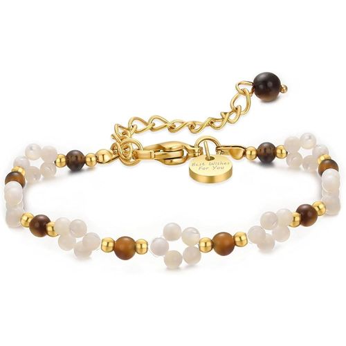Beaded Bracelet Pierre Naturelle Femme Bracelet Fleurs Perle Blanche Bracelets Plaqué Or 14k Ajustable Amitié Bijoux