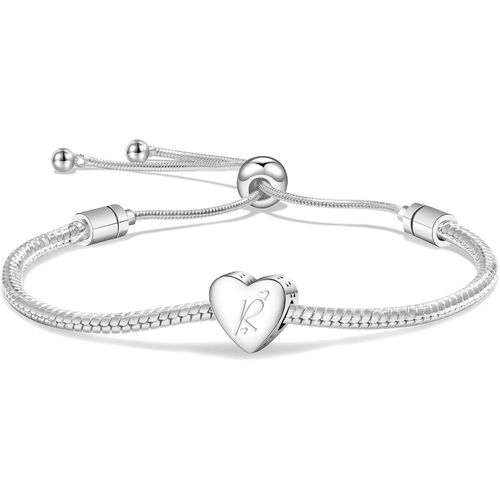 Bracelet Initial Femme Fille Cadeaux Monogramme A-Z Pendentif En Forme De Coeur Bracelet Réglable Lettre Cadeau De Noël Co Mpleanno Pour Elle Amie Soeur