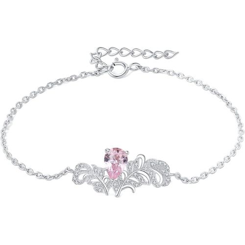 Ailes D'ange Bracelet Avec Taille Poire Morgan Rose Saphir Argent 925 Femme, Reglable Bracelet Chaine Pierre Zirconium Fille, Ensemble Parure De Bijoux Cadeau Anniversaire
