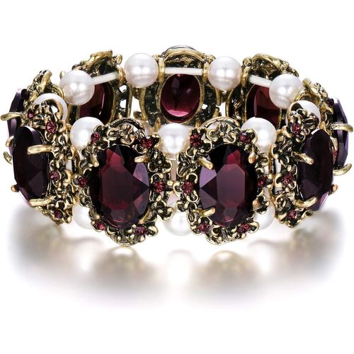 Femme Victorian Style Cristal Perle Artificielle Floral Cameo Inspiré Oval Stretching Réglable Bracelet
