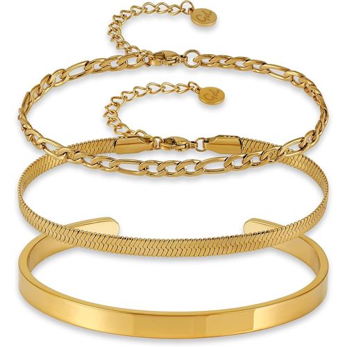 Set De 3 Bracelets Femme En Or, Argent Ou Or Rose - Bracelets Ajustables Pour Femme - Set De Bracelets En Acier Inoxydable 316l - Bracelet Serpent, Bracelet À Maillons, Bracelet Rigide