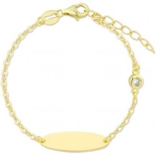 Tourmaline Bracelet Esclave Id Doré En Argent Sterling 925 Pour Bébé Ou Fille, Bracelet Avec Plaque, Longueur De 11 + 2,5 Cm D'extension De La Marque De Bijoux, Argent Sterling