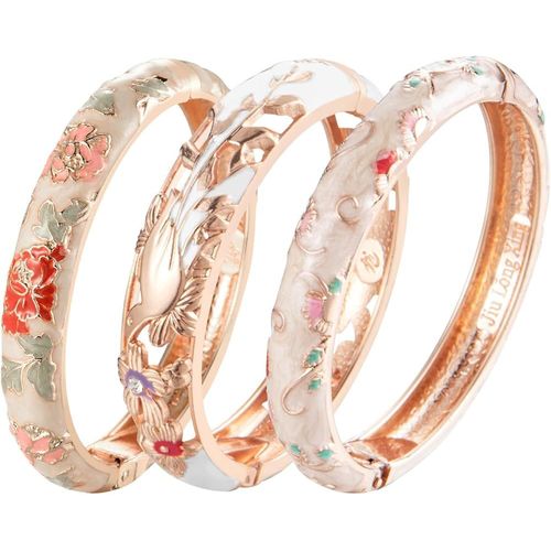 Bracelet En Émail Pour Femme, Bracelet Vintage Floral Fait À La Main, Cadeau De Bijoux, 3 Bracelets En Laiton Doré Pour Femme, Cadeaux De Fête Des Mères De La Part De Sa Fille, Bracelet
