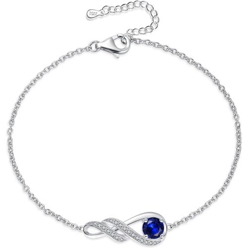 Bracelets De Pierres De Naissance Pour Femmes Filles En Argent Sterling 925 Or Blanc Pendentif Infini Anniversaire Cadeaux D'anniversaire Bijoux Pour Elle, 6.7""+1.2