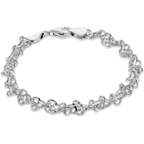 Bracelet Pour Femme En Argent Sterling Rhodié, Chaîne Maille Gourmette Double En Spirale (5 Mm) - 19 Cm