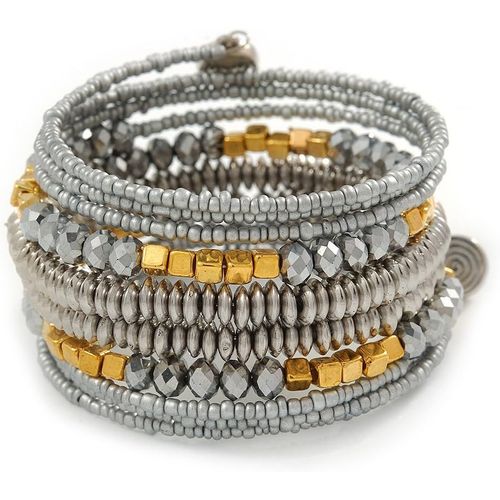 Argent Métallique, En Verre Ton Argent & Or Perles En Acrylique En Spirale Flex ¿ Bracelet Femme ¿ Réglable