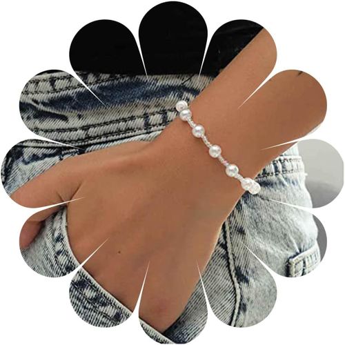 Boho Station Bracelet De Perles Bracelet Chaîne De Perles Bracelet De Perles Bracelet En Pierre De Cristal Bracelet Chaîne De Main Bijoux Pour Femmes Et Filles, 2 Inch, Plastique