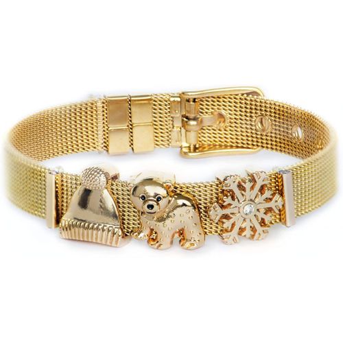 Winterbeauty Parure De Bijoux | Bracelet À Breloques Avec Trois Breloques D'hiver ¿ Ours Polaire, Flocon De Neige, Bonnet | Disponible En Argent, Or, Or Rose, 13 Centimeters, Acier Inoxydable