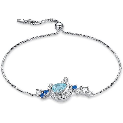 1.5ct Poire Bracelet Lune Etoile Naturelle Topaze Bleu Ciel Argent 925 Femme, Bracelet Chaine Reglable Bracelet Jonc Pierre Pour Fille, Ensemble Parure De Bijoux Cadeau D'anniversaire