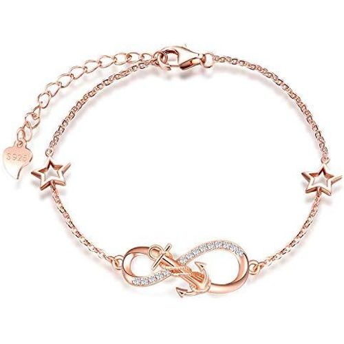 Bracelet De Femme Fille, Bracelet En Argent 925, Bracelet Symbole De L'infini Et Ancre De Navire, Avec L'étoile Creuse, Zircon Incrusté, Chaîne Ajustable, Bracelet De Thème Aventure