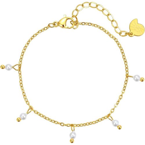 Bracelet Pour Femme Avec Pendentif Perle | Bracelet De Perles Étanche En Acier Inoxydable En Or - Or Rose, Argent | Bracelet Filigrane Avec Breloque Perle