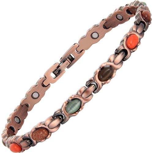 Bracelet En Cuivre Pour Femme - Bracelet Magnétique Turquo Avec Aimants Puissants 99,9 % Cuivre Pur - Boîte À Bijoux Réglable (?il De Chat Et Turquo )