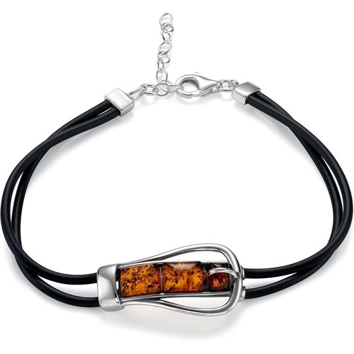 Bracelet En Argent 925 Avec Ambre Naturel Et Sangle Réglable En Caoutchouc