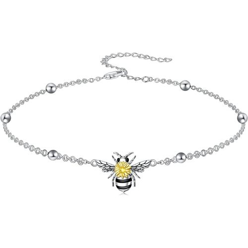 Bracelet De Cheville En Argent Sterling Avec Abeilles - Tournesol - Bijoux D'anniversaire, De Noël, De Rem De Diplôme, De Fête Des Mères, Cadeau Pour Femme
