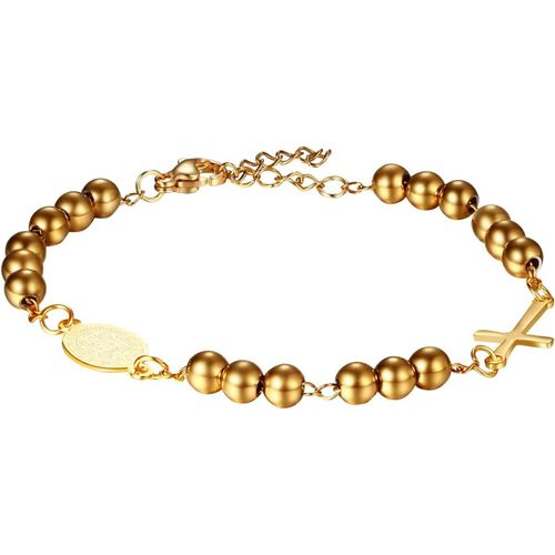 Bracelet Femme Coix Et Médaille De Saint Benoît,Bracelet Acier Inoxydable Femme Avec Perles,Bracelets Chrétiens Et Catholiques, ,Cadeau Pour Femme