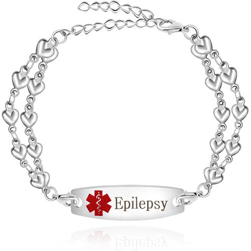 Bracelets D'alerte Médicale Pour Femmes Et Hommes, Gravure Gratuite, Bracelet D'id Médical Personnalisable, Bracelet À Double Chaîne En Forme De C?ur Ya3985