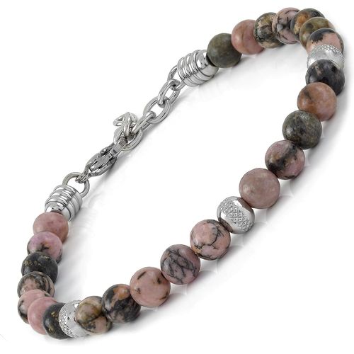 Bracelet Avec Pierres Naturelles Rhodonite 6 Mm, Perles En Acier Inoxydable, Bracelet Très Résistant Fabriqué En Italie