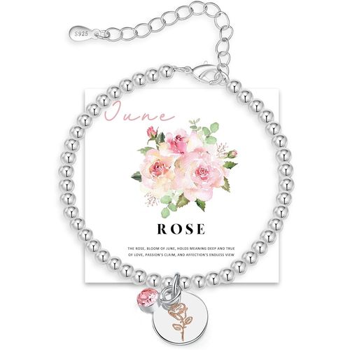 Bracelet Fleur De Naissance, Bracelet Avec Pierre De Naissance De Janvier À Décembre Pour Femme Avec Carte De Anniversaire, Cadeau D'amitié, Pour Femme, Maman, Fille, S?ur, Grand-Mère