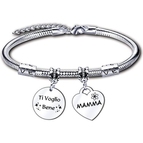 Cadeau Pour La Fête De La Mère, Bracelet Pour Femme, Cadeau Maman Bracelets Acier Femme Bracelet Frase Maman Avec C?ur Pendentifs Cadeaux Anniversaire, L, Acier Inoxydable