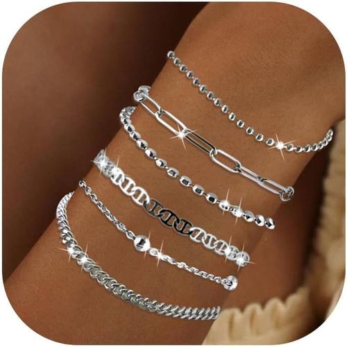 Lot De 6 Bracelets En Argent Pour Femme ¿ Bracelets Simples Empilables En Argent, Design Étanche Et Hypoallergénique, Accessoires De Mode Pour Le Quotidien, Cadeaux Bijoux (6 Styles)