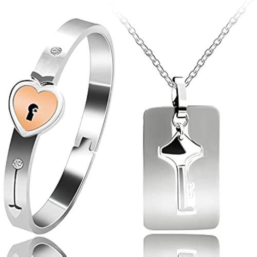 Y1891-Y1893 Bracelet En Acier Inoxydable Avec Pendentif En Forme De Clé Et Bouclier, Acier Inoxydable, Oxyde De Zirconium