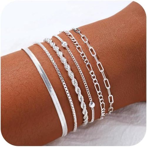 6 Pièces Bracelets Or/Argent Pour Femme Bracelet Acier Inoxydable Cubain Bracelet À Breloque Serpent Cadeaux Pour Femme