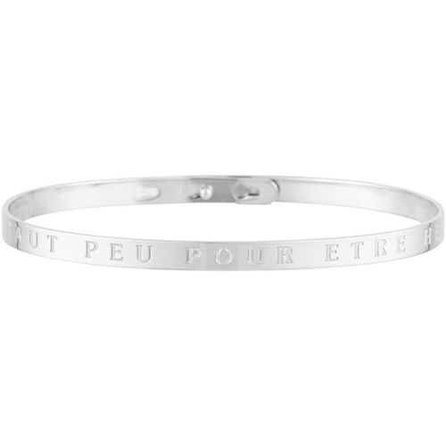 Bracelet Jonc En Laiton Argenté - Mes Il En Faut Peu Pour Etre Heureux
