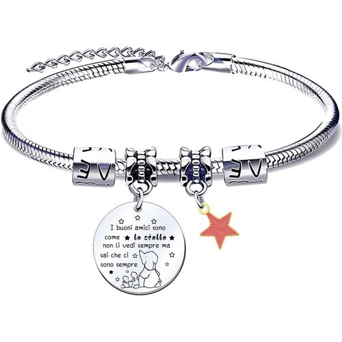 Cadeaux D'amitié Bracelet Femme Bracelet Amie Spéciale Bracelet Amis Bons Amis Sont Comme Les Étoiles Pendentif Argent Avec Gravure Pour Noël, L, Acier Inoxydable