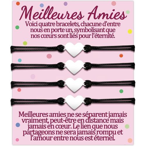 Meilleure Amie Bracelet Cadeau Pour 2 3 4 Filles Amies Cadeaux Amitie Femme Bracelets D'amitié Anniversaire Noel Bracelets Cadeaux Fetes Des Mere Bijoux Assortis Original Argent Coeur Idee 2 Pièce