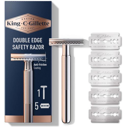 Gillette King C Rasoir De Sûreté Pour Hommes A Lame Unique Pour Ra De Près Plus Précis, Coffret Barbe Homme Avec 5 Cartouches De Recharge Pour Remplacement Facile, Manche En Métal