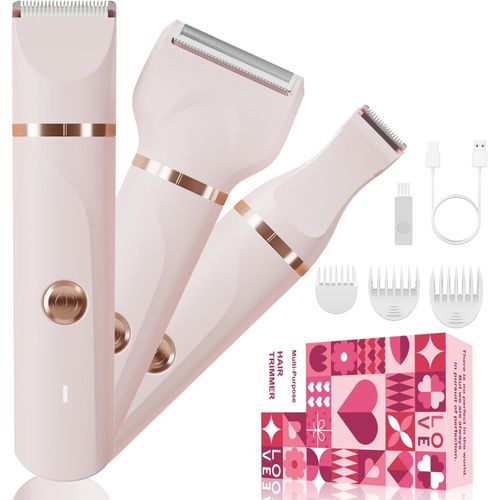 Rasoir Intime Pour Femme 3 En 1 - Rasoir Électrique Pour Femme - Rechargeable - Pour Bikini Aisselles Jambes - Étanchéité Ipx7 Pour Humide Et Sec - Rose