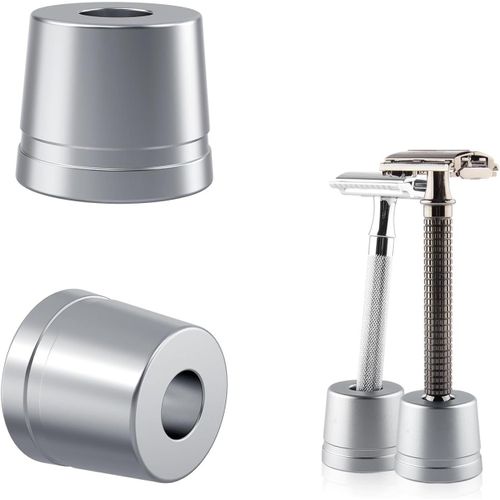 Lot De 2 Supports De Rasoir De Sécurité Pour Homme, Diamètre D'Ouverture De 13 Mm, Support De Rasoir Pour Comptoir De Salle De Bain, Compatible Avec Shaving Revolution (Argent Brossé)
