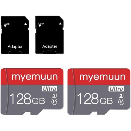 CHECARZHN--NO1-Lot De 2 Cartes Micro Sd C10 Haute Vitesse De 128 Go, Avec Adaptateur Pour Smartphone, Tablette, Console De Jeu, Caméra De Sécurité Et Caméra Embarquée (2 X 128 Go)