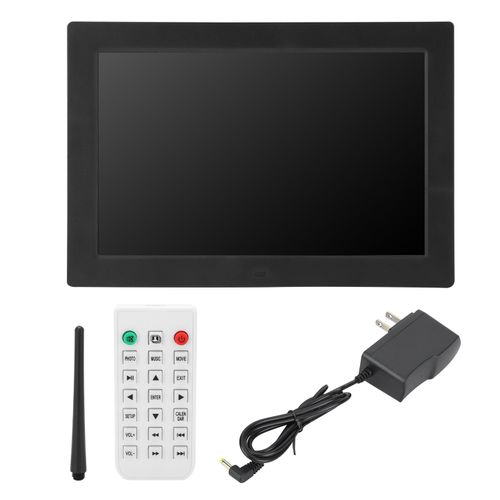Cadre photo numerique HD 12 pouces, resolution 1280 x 800, prise en charge des formats MP3/MP4/images, prise 100 V/240 V US