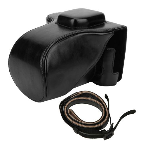 Sacoche en cuir PU pour appareil photo, etui a batterie amovible avec bandouliere pour Fuji X T30 (noir)