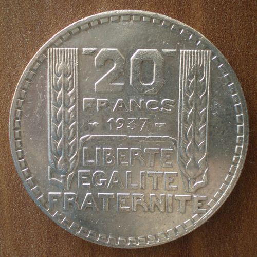 France 20 Francs 1937 Turin Piece Argent Franc