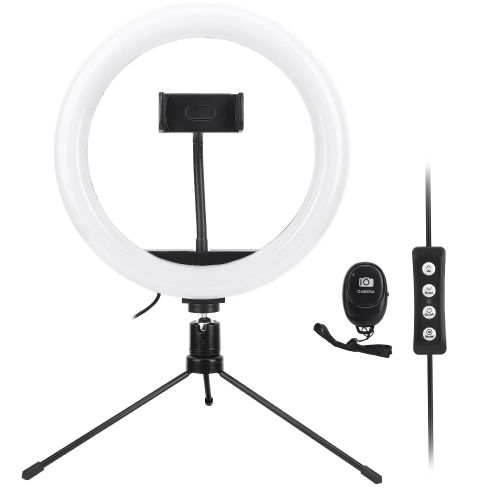 Anneau lumineux de 10 pouces avec trepied et clip pour telephone, accessoire pour camera d'action, tournage video en direct, vlog