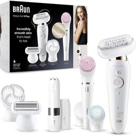 Checarzhn--No1-Silk-Épil 9 Flex Épilateur Électrique Femme + Facespa Exfoliante & Nettoyage, Plus Mini-Rasoir Vi , Avec Tête Flexible Pour Une Épilation Plus Facile, 9-105, Blanc/Dore